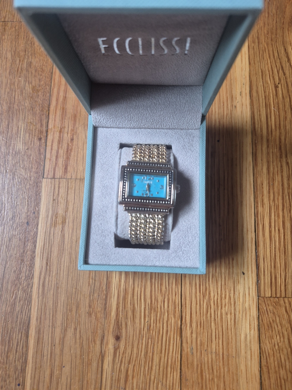 Ecclissi Gold-Tone Women's Bracelet Watch with Turquoise Dial